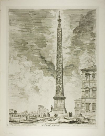 Ägyptischer Obelisk. Dieser wurde von Papst Sixtus V. auf der Piazza von St. Johannes im Lateran errichtet, aus Ansichten von Rom von Giovanni Battista Piranesi