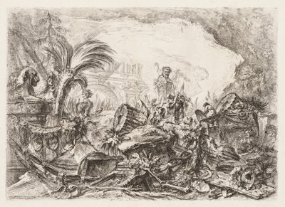 Grotesken: Ruinen mit einer Statue eines Fauns und einer umgestürzten Säule von Giovanni Battista Piranesi