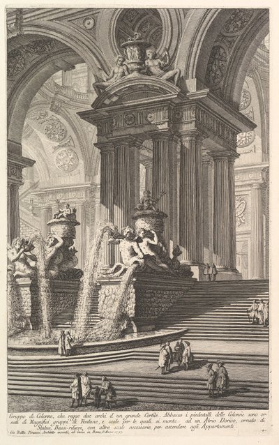 Gruppe von Säulen, die zwei Bögen eines großen Hofes stützen . . . Gruppo di Colonn..., ca. 1750 von Giovanni Battista Piranesi
