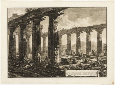 Innenansicht des Tempels, der angeblich Juno gewidmet war, aus Verschiedene Ansichten von Paestum von Giovanni Battista Piranesi