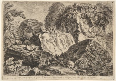 Platte 7: Antiker Altar, auf dem in der Antike Opfer dargebracht wurden, umgeben von anderen, 1743 von Giovanni Battista Piranesi