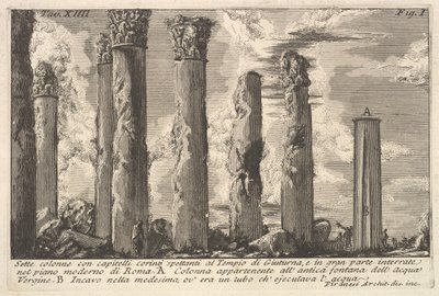 Sieben Säulen des Tempels von Juturna mit korinthischen Kapitellen..., 18. Jahrhundert von Giovanni Battista Piranesi