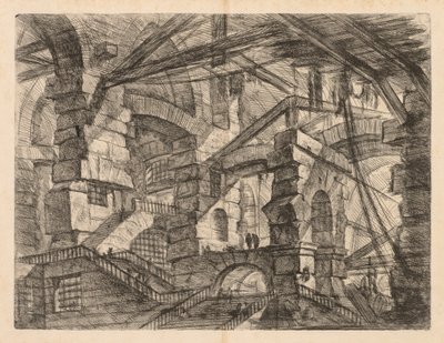 Die Gefängnisse: Eine Perspektive von Kolonnaden mit Zickzack-Treppe, 1745-1750 von Giovanni Battista Piranesi