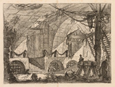 Die Gefängnisse: Eine gewölbte Kammer mit Pfosten und Ketten, 1745-1750 von Giovanni Battista Piranesi