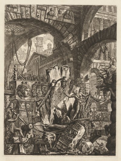 Die Gefängnisse: Ein architektonisches Medley, mit einem Mann auf dem Felsen im Vordergrund von Giovanni Battista Piranesi