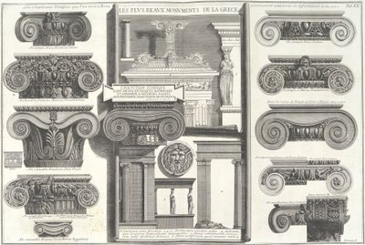 Verschiedene römische ionische Kapitelle im Vergleich mit griechischen Beispielen von Giovanni Battista Piranesi