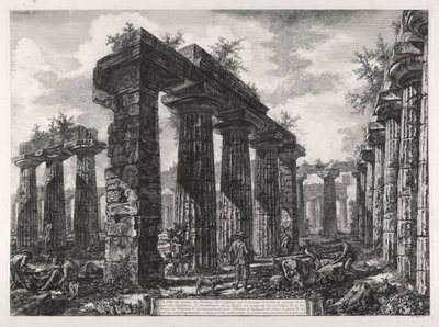 Ansicht der Überreste des Pronaos des Gebäudes, das als Collège des Anfictions bekannt ist, aus Verschiedene Ansichten von Pesto von Giovanni Battista Piranesi