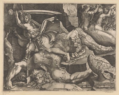 David enthauptet Goliath von Giovanni Battista Scultori