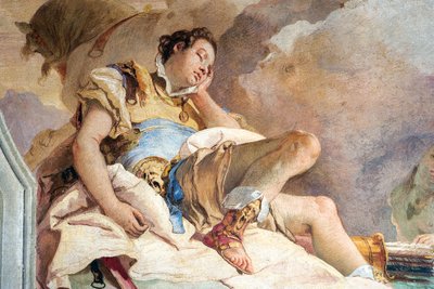 Detail von Rinaldo, aus Armida entführt den schlafenden Rinaldo, aus dem Raum des Befreiten Jerusalem in der Palazzina von Giovanni Battista Tiepolo