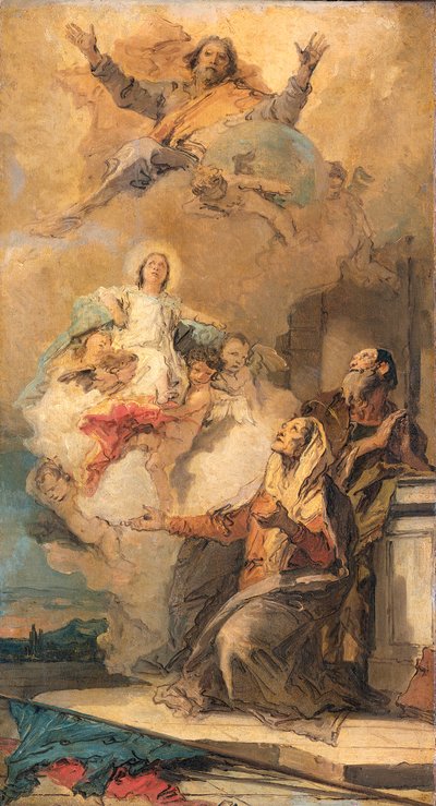 Gott der Vater sendet die Jungfrau Maria zu ihren Eltern Joachim und Anna von Giovanni Battista Tiepolo