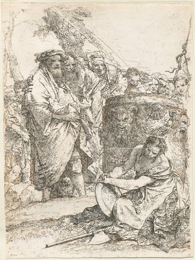 Magier und andere Figuren vor einem brennenden Altar mit Schädel und Knochen von Giovanni Battista Tiepolo