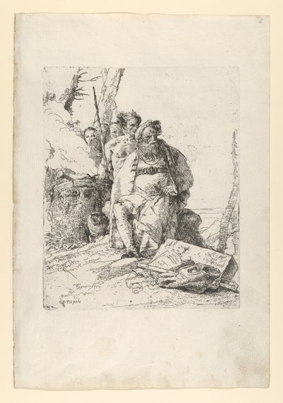 Zauberer mit vier Figuren in der Nähe eines rauchenden Altars, aus den Scherzi, ca. 1743-52 von Giovanni Battista Tiepolo