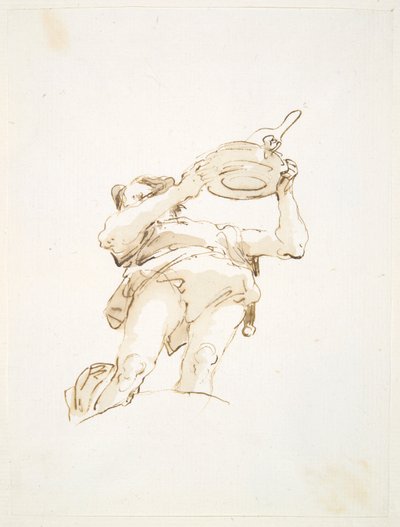 Männliche Figur, die ein Tablett mit Geflügel trägt, von unten gesehen von Giovanni Battista Tiepolo