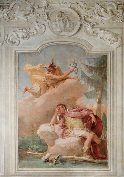 Merkur ermahnt Aeneas, Karthago zu verlassen, aus dem Raum der Aeneis in der Palazzina, 1757 von Giovanni Battista Tiepolo