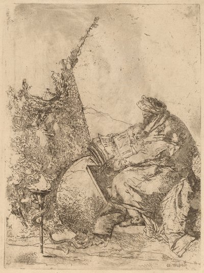 Philosoph sitzt mit Globus, Buch und Kompass von Giovanni Battista Tiepolo
