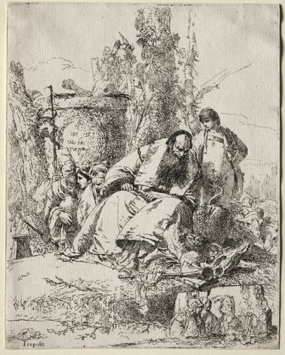 Scherzi: sitzender Magier, Junge und vier Figuren, 1735-40 von Giovanni Battista Tiepolo