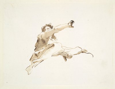 Sitzende Figur mit nach links gedrehtem Kopf und erhobenem rechten Arm, von unten gesehen von Giovanni Battista Tiepolo