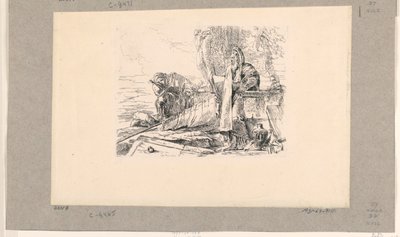 Stehender Magier, sitzender Soldat und ein Mann, aus den Vari Capricci von Giovanni Battista Tiepolo
