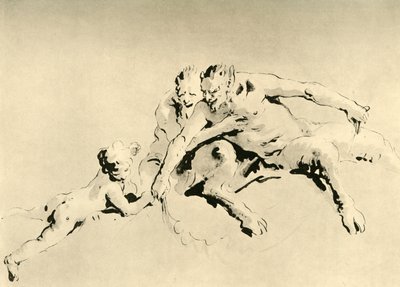 Zwei Faune und ein Amor, Mitte 18. Jahrhundert, 1928 von Giovanni Battista Tiepolo