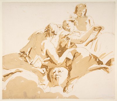 Zwei sitzende Frauen und ein Knabe auf Wolken von Giovanni Battista Tiepolo