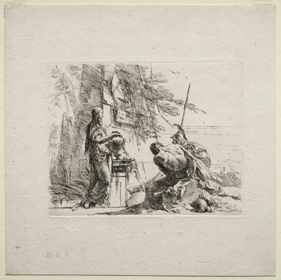 Verschiedene Kaprizen: Die Frau, die mit den Händen auf einer Vase steht von Giovanni Battista Tiepolo