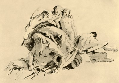 Junge Frau mit Junge, Flussgott und Satyr, Mitte 18. Jahrhundert, 1928 von Giovanni Battista Tiepolo