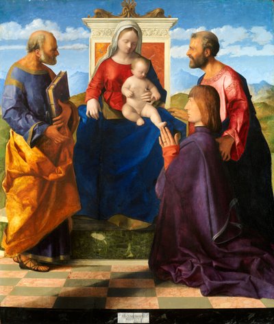 Madonna und Kind auf dem Thron mit den Heiligen Petrus und Paulus und einem Stifter, 1505 von Giovanni Bellini