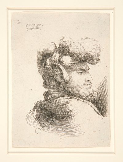 Ein Mann im Profil, nach rechts gewandt, aus der Serie Les petites tetes d von Giovanni Benedetto Castiglione
