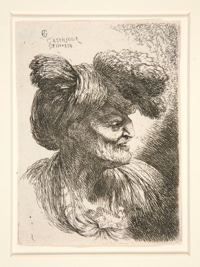 Figur nach rechts, aus der Serie Kleine Studien von Köpfen von Giovanni Benedetto Castiglione