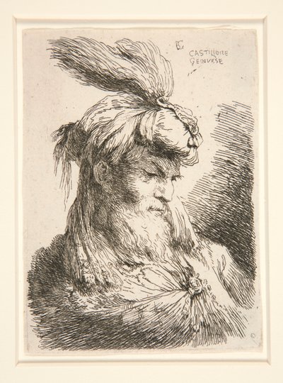 Figur nach rechts gewandt, aus der Serie Kleine Studien von Köpfen von Giovanni Benedetto Castiglione