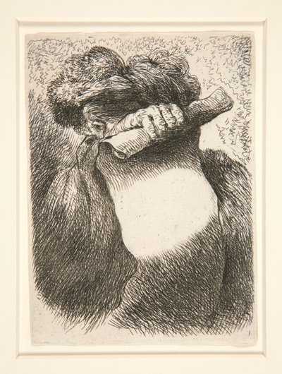Figur, die eine große Banderole hält, aus der Serie Kleine Studien von Köpfen von Giovanni Benedetto Castiglione