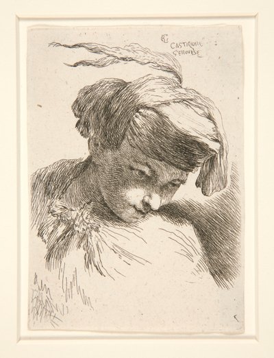 Figur mit dem Kopf auf die Schulter gelehnt, aus der Serie Kleine Studien von Köpfen von Giovanni Benedetto Castiglione