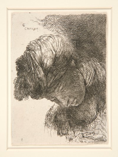 Figur mit gesenktem Kopf, aus der Serie Kleine Studien von Köpfen von Giovanni Benedetto Castiglione