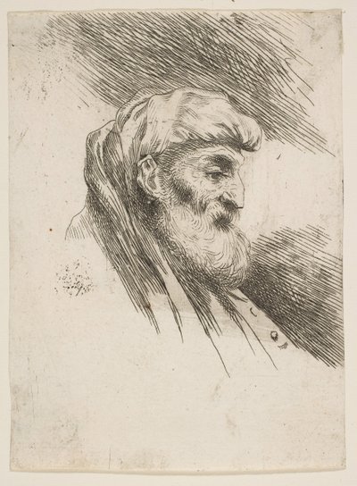 Kopf eines alten bärtigen Mannes nach rechts, aus der Serie Kleine Köpfe im Orient von Giovanni Benedetto Castiglione