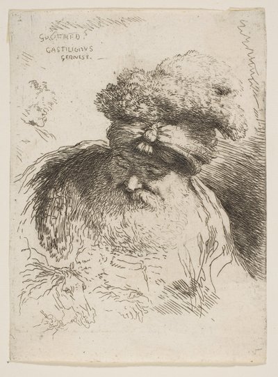 Kopf eines alten bärtigen Mannes mit Turban, aus der Serie Kleine Köpfe im Orient..., ca. 1645-1650 von Giovanni Benedetto Castiglione
