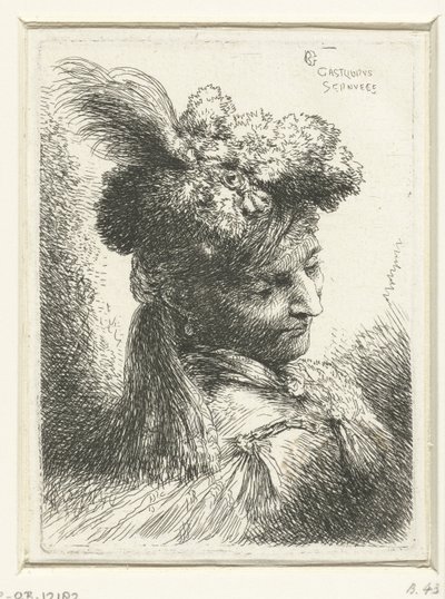 Kopf eines jungen Mannes mit Ohrring (Serie: Kleine Studien von Köpfen mit orientalischen Kopfbedeckungen) von Giovanni Benedetto Castiglione