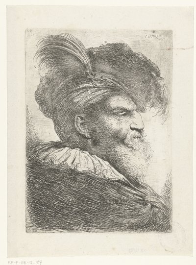 Kopf eines Mannes mit Turban und Pelzmütze von Giovanni Benedetto Castiglione