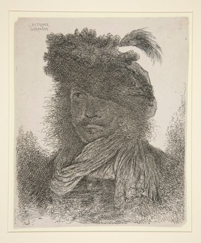 Mann schaut nach vorne mit Gesicht im Schatten von Giovanni Benedetto Castiglione