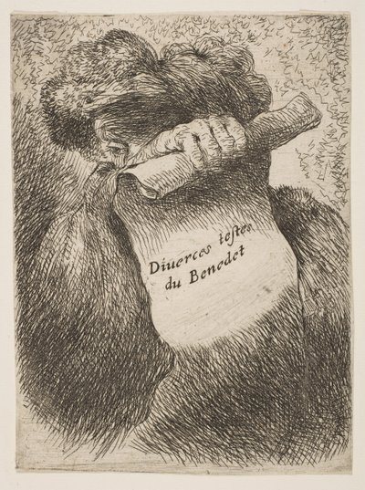 Mann, der eine Schriftrolle vor sein Gesicht hält, aus der Serie Kleine Köpfe in Ori..., ca. 1645-1650 von Giovanni Benedetto Castiglione