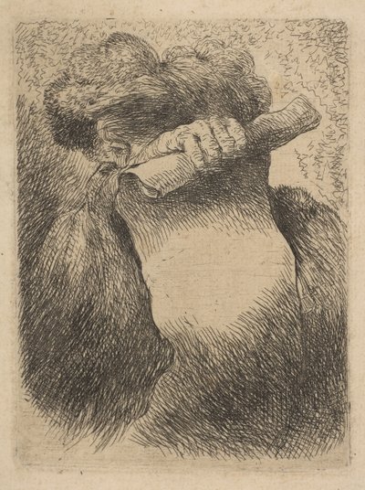 Mann hält eine Schriftrolle vor sein Gesicht, aus der Serie Kleine Köpfe im Orient, ca. 1645-50 von Giovanni Benedetto Castiglione
