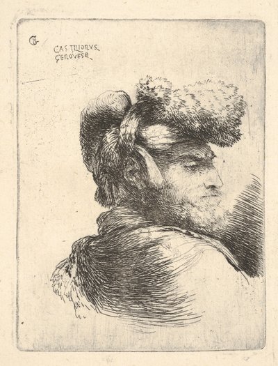 Mann im Profil nach rechts gewandt, mit Pelzmütze, aus der Serie Kleine Köpfe in Orient, ca. 1645-1650 von Giovanni Benedetto Castiglione