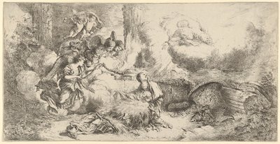 Geburt Christi mit Gott dem Vater und Engeln, ca. 1647-50 von Giovanni Benedetto Castiglione