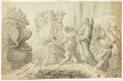 Auferweckung des Lazarus (recto); Reisende mit Wagen vor einem Gasthaus (verso) von Giovanni Benedetto Castiglione