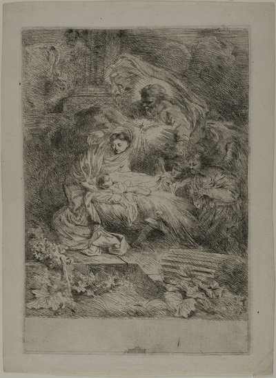 Die Geburt Christi mit Gott dem Vater und Engeln von Giovanni Benedetto Castiglione
