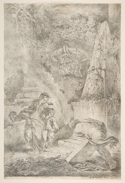 Theseus findet die Waffen seines Vaters, 1645 veröffentlicht 1648 von Giovanni Benedetto Castiglione