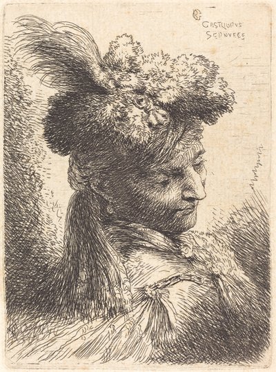 Junger Mann mit Pelzkopfschmuck und Stirnband, nach rechts blickend von Giovanni Benedetto Castiglione
