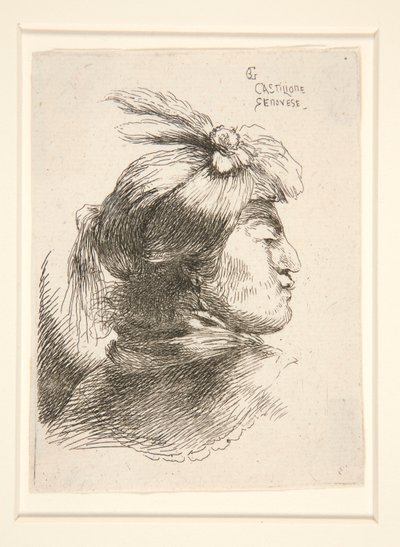 Junger Mann ohne Bart, im Profil nach rechts gesehen, aus der Serie Les petites tetes von Giovanni Benedetto Castiglione