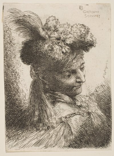 Junger Mann mit Pelzkopfbedeckung und Feder von Giovanni Benedetto Castiglione