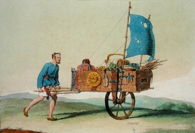 Wanderbauer mit seinem Wagen, aus 