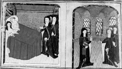 Dekameron, Die Nonne Isabelle wird im Bett mit einem Liebhaber überrascht; die Äbtissin schimpft mit Isabelle. Neunter Tag, Novelle 2 von Giovanni Boccaccio